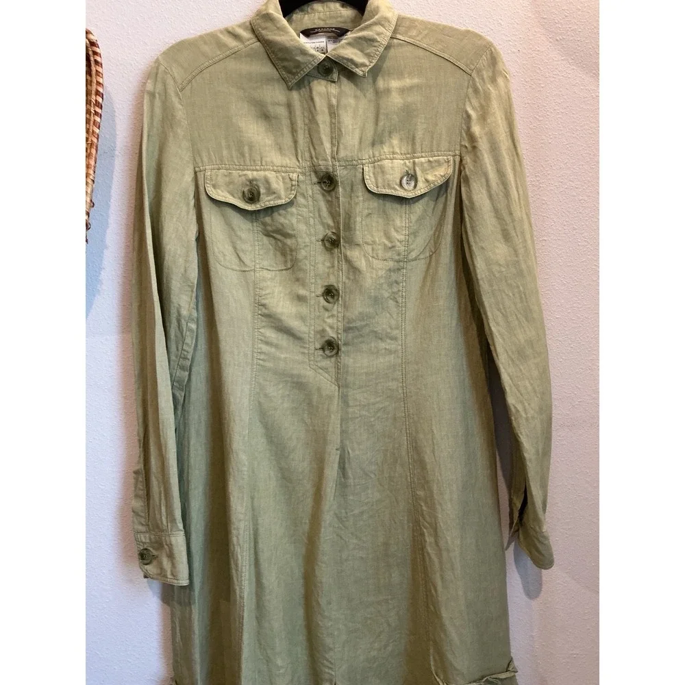 Weekend Max Mara Linen Lagenlook Olive Green Shirt Midi Dress Size 4 - Picture 6 of 8